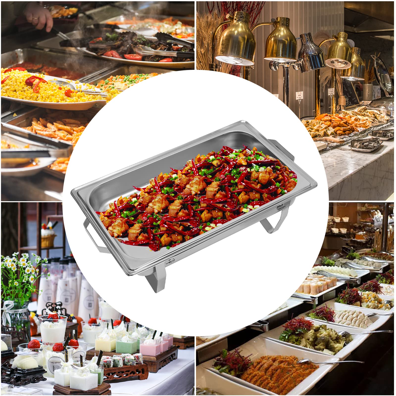 9l Chafing Dish - Scaldapiatti in acciaio inossidabile, piatto piatto piatto in acciaio inox, con coperchio scaldabagno piatto rettangolare per buffet riscaldati