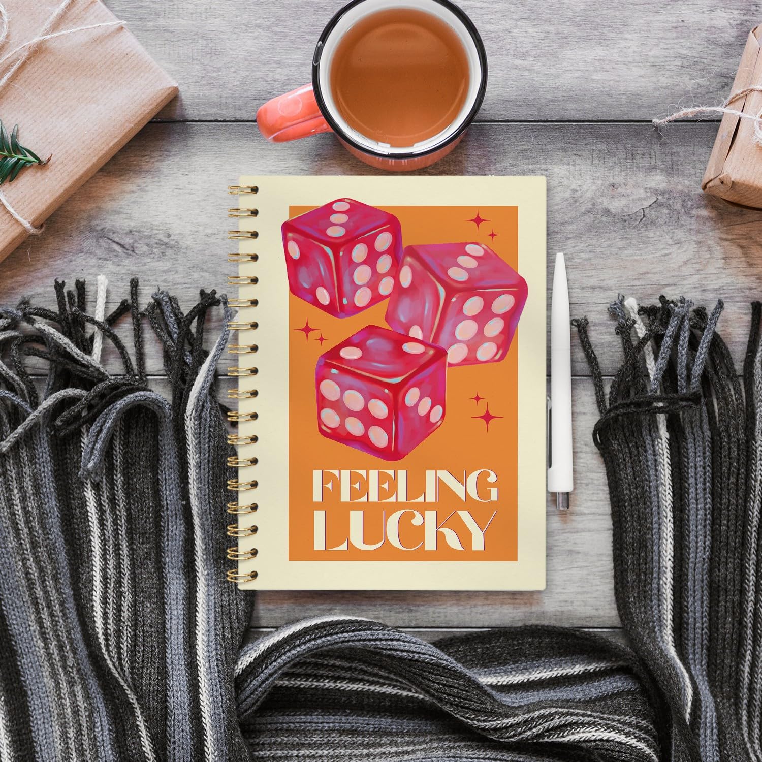 VONTP Trendiges adrettes Notizbuch, Feeling Lucky Dice Spiralnotizbuch, Hardcover, Kokett-Tagebuch, College-Notizbuch, Tagebuch zum Schreiben, adrettes Geschenk für Frauen, Teenager, Mädchen, 14 x 21