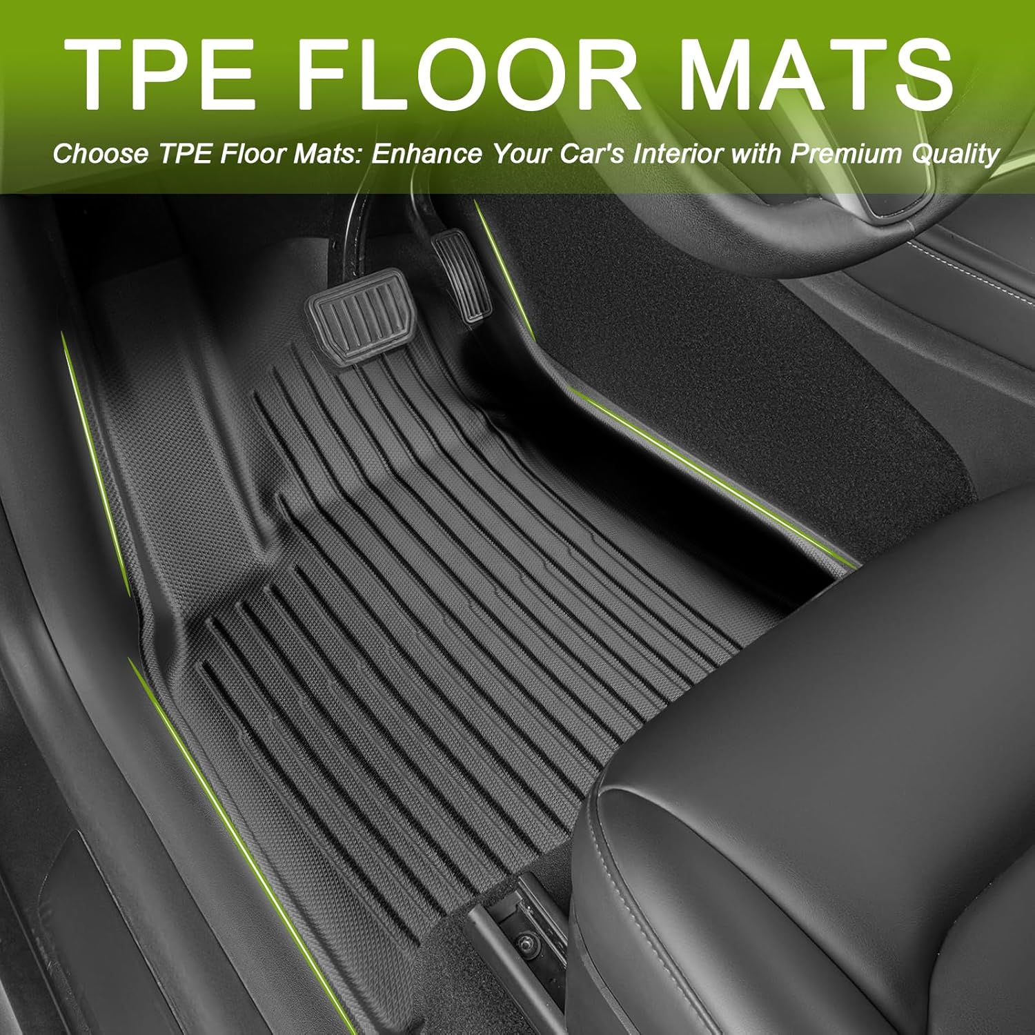 Floor Mats for 2024 Tesla Model 3 Highlan All Weather TPE Mat 3PC Black 1st & 2nd Row Full Car Accessories Liner Set
