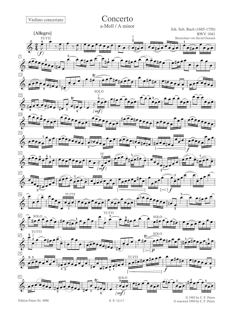 Violin Concerto in a Minor Bwv 1041 Edition for Violin and