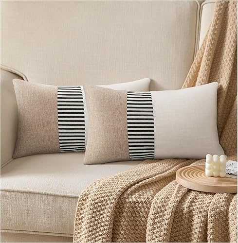 CURRAMET Juego de 2 fundas de almohada decorativas de lino de 18 x 18 pulgadas, fundas de almohada cuadradas bohemias y modernas, fundas de cojín de