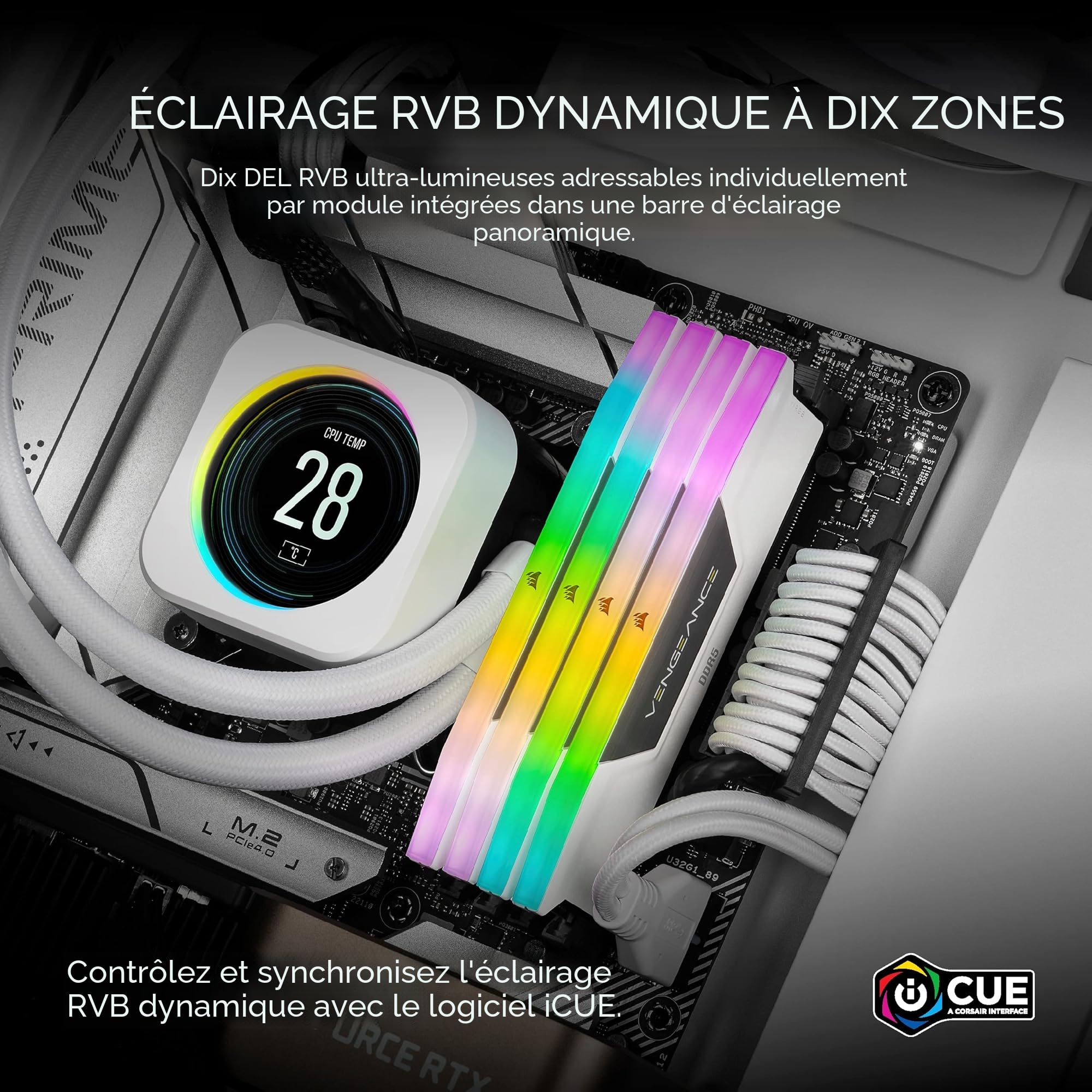 CORSAIR Vengeance RGB DDR5 32Go (2 x 16Go) Jusqu'à 5600MHz Intel RAM