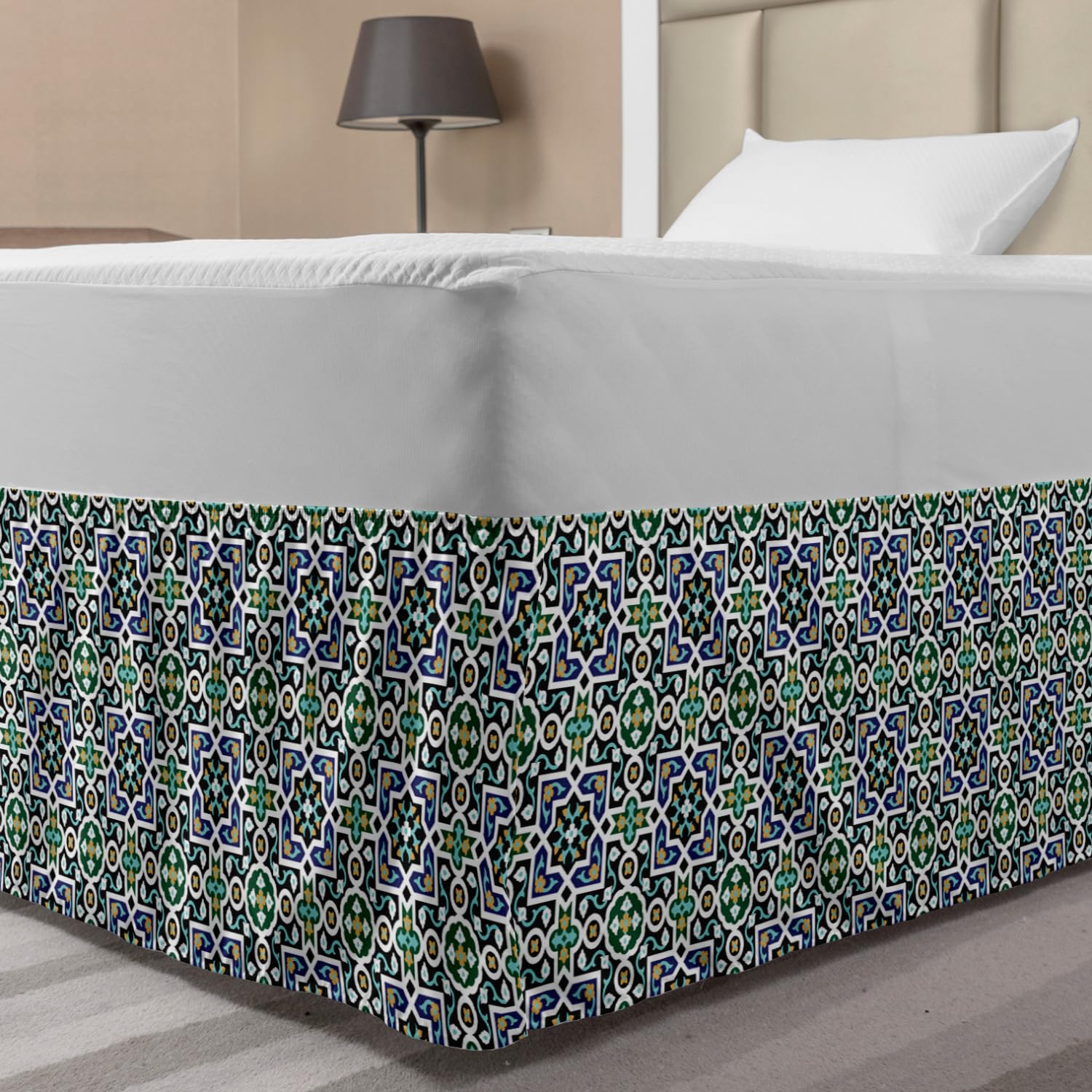 Lunarable Orient Bed Skirt Little Lily and Daisy Blooms Old Arts with Nature Inspirations Elements Elastic Bedskirt Dust