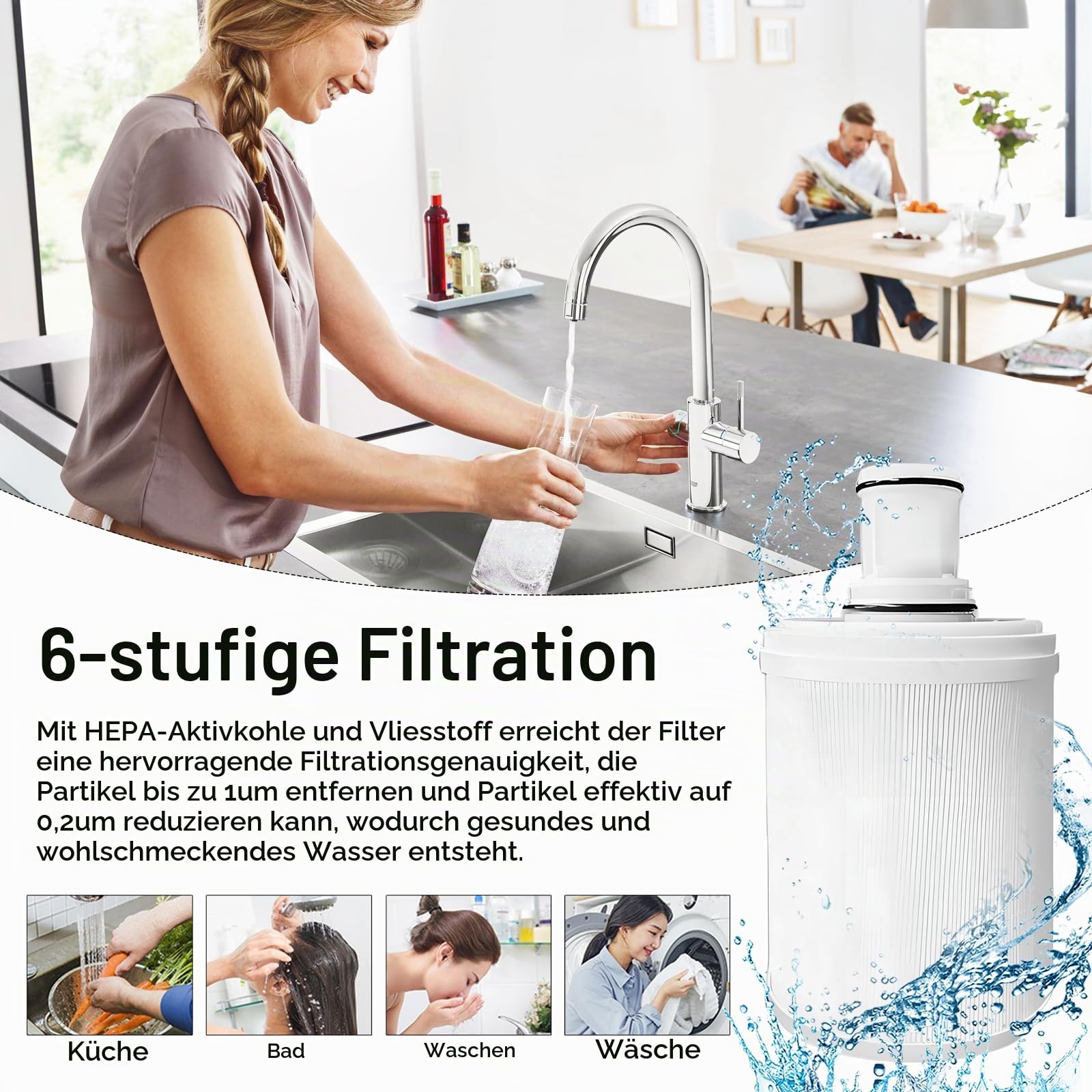 Wasserfilter Kompatibel mit Amway espring 100186M/100188CH, HEPA Aktivkohle-Filtration, Hochpräzise Aktivkohle Filterkartusche, Wasserfilter Kartuschen, Verbesserte Wasserqualität