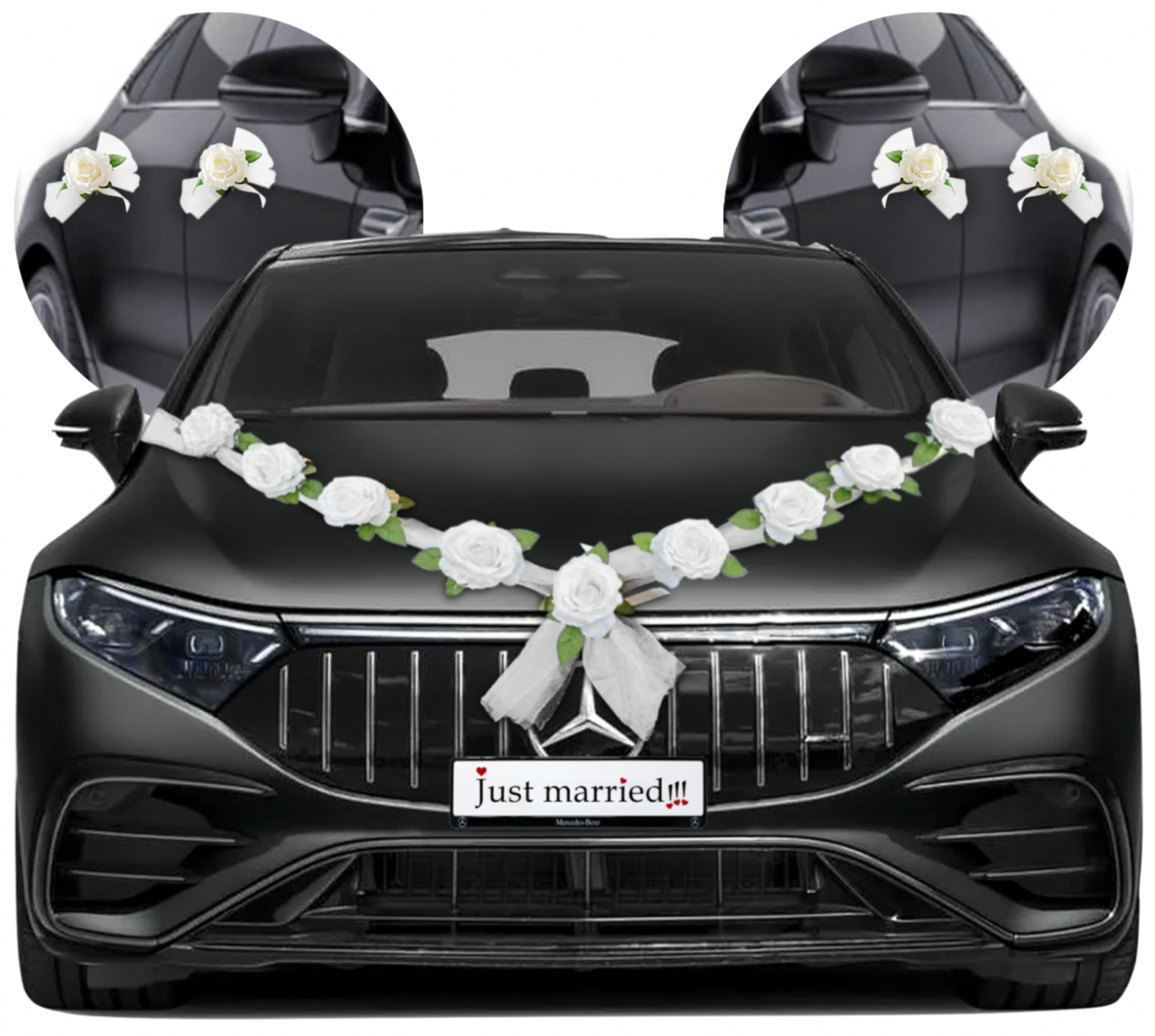 Set Decorazione Auto Matrimonio, Con Fiori Di Seta Artificiale E 9