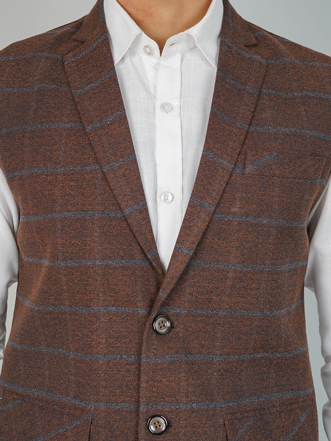 WINTAGE Men's Tweed Check Brown Nehru Jacket :-38/ S 2