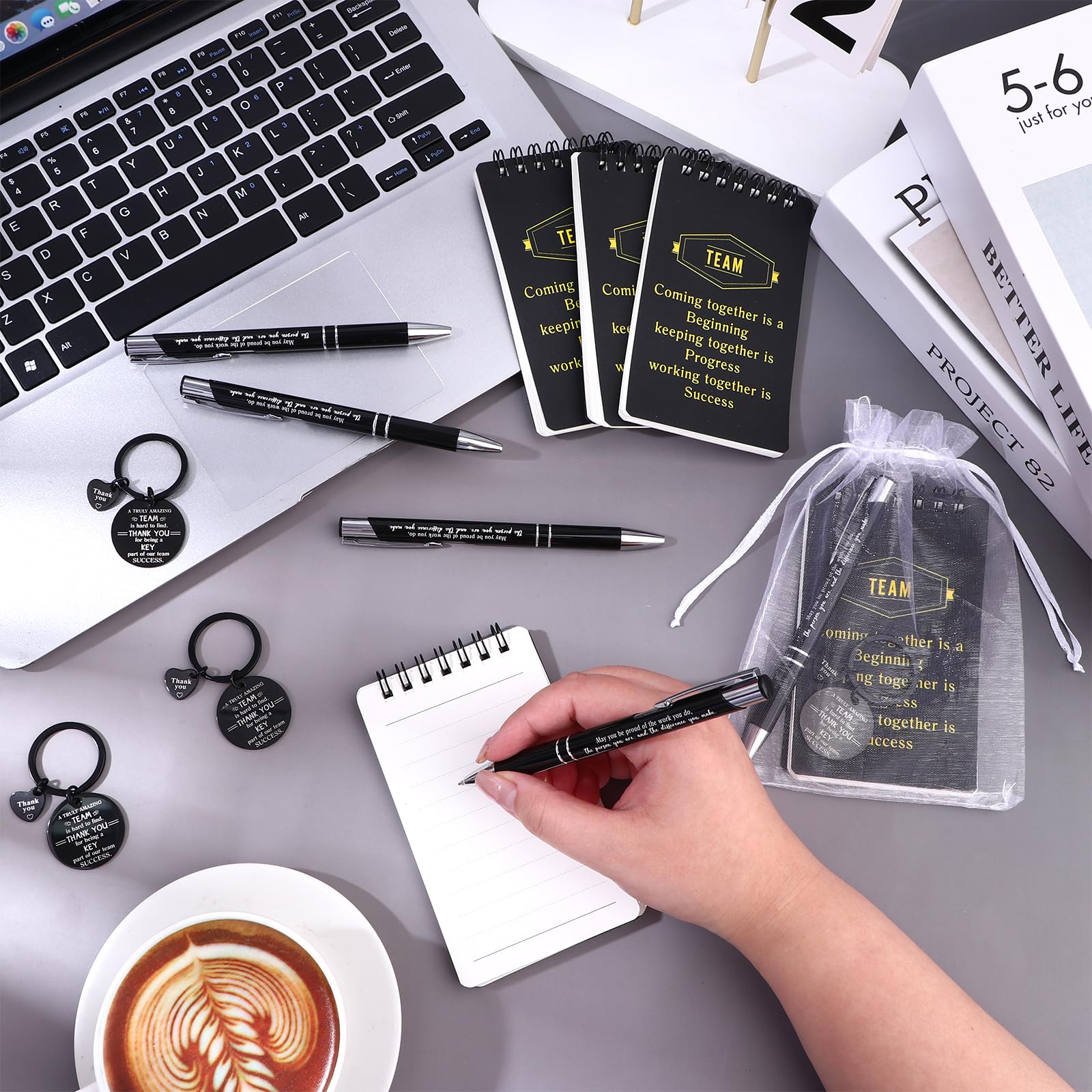 32 Pcs Employee Appreciation Gifts Bulk Team Spiral Notebooks Inspirational Notepad with Motivational Pen Thank You Keychain Organza Bag Team Appreciation Gifts for Staff Coworker Social Worker Gift - Image 4