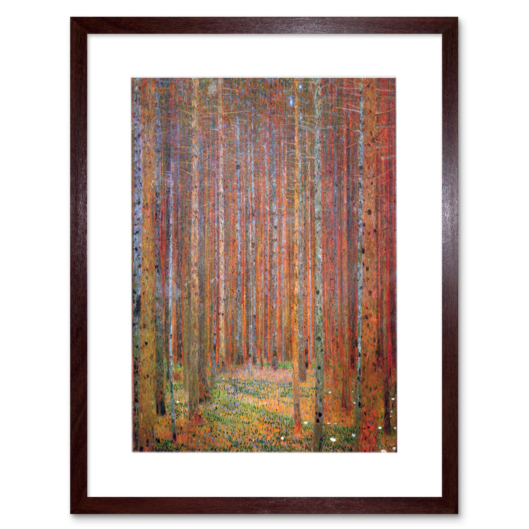 Wee Blue Coo Framed Brown 12X16 Klimt Tannenwald I Fir Forest Artwork Framed Wall Art Print 12X16 Inch