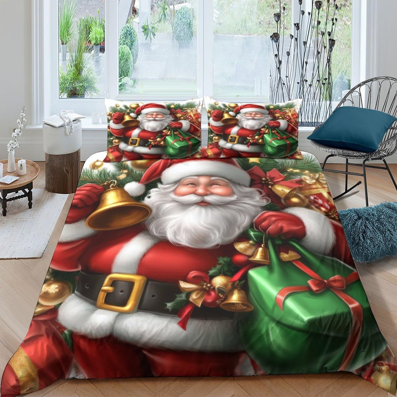 Ctjqhvkz Style-7 3D Printed Santa Claus Fitted Sheet Microfiber Pattern Bed Cover For Bedroom Guest Room Easy Care Single（135X200cm）