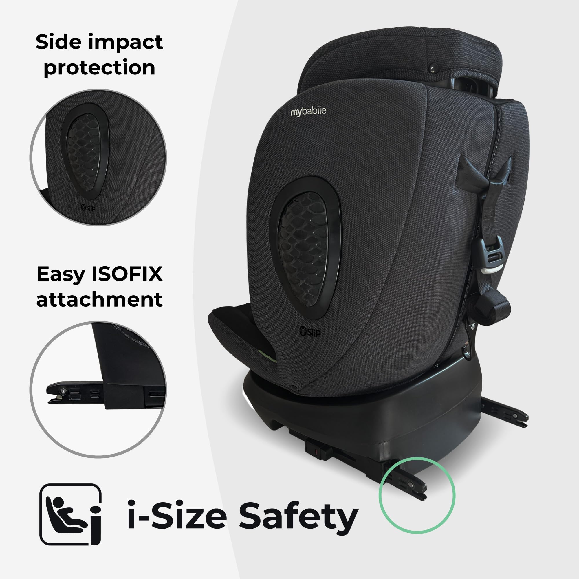 My Babiie MBCS200 360° Spin R129 Baby Car Seat – Top Tether, ISOFIX, Birth to 12yrs (40-150cm), i-Size, ERF, Group 0+/1/2/3, Rotating 360 Swivel - Black — view 7