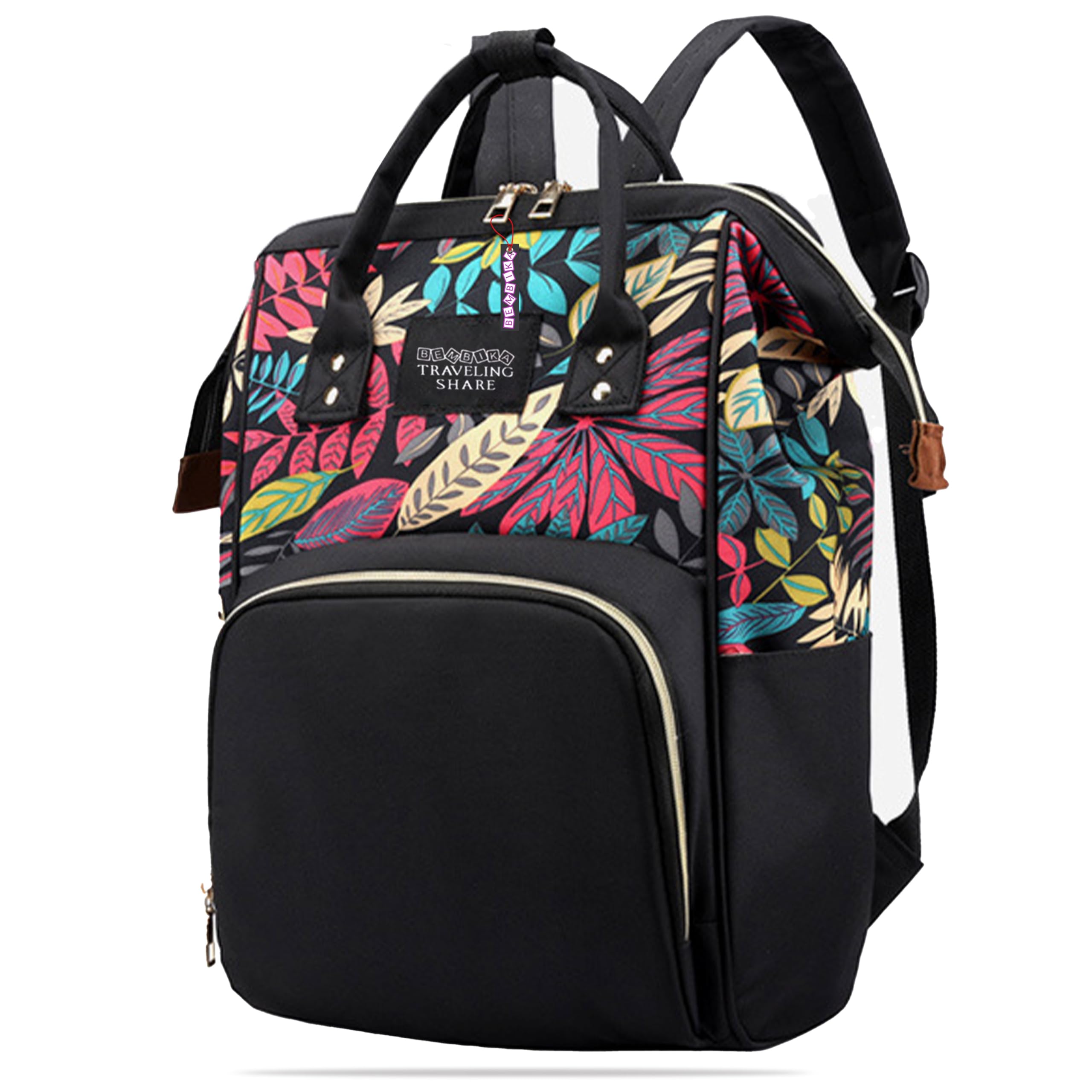 Diaper Bags for Mom and Dad, Diaper Bags for mom and Baby, Mummy Bag for Multi-Function Waterproof and Large Capacity Printed Leaf Design-image-14