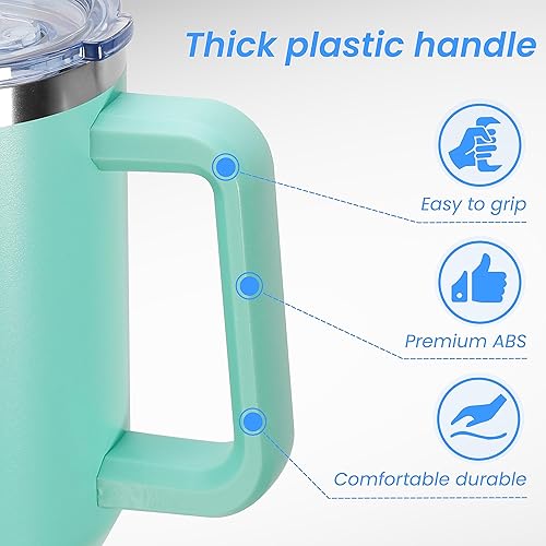 Miniatura 4 de DOMICARE Vaso de 40 oz con asa y pajita, vaso de acero inoxidable con tapa y pajita, reutilizable aislado al vacío, taza para café de viaje, negro,