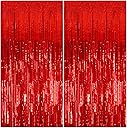 2 Pack Foil Curtain Backdrop Red Metallic Tinsel Foil Fringe Curtains Photo Booth Props for Birthday Wedding Engagement Baby Shower Bachelorette Christmas Holiday Celebration Party Decorations