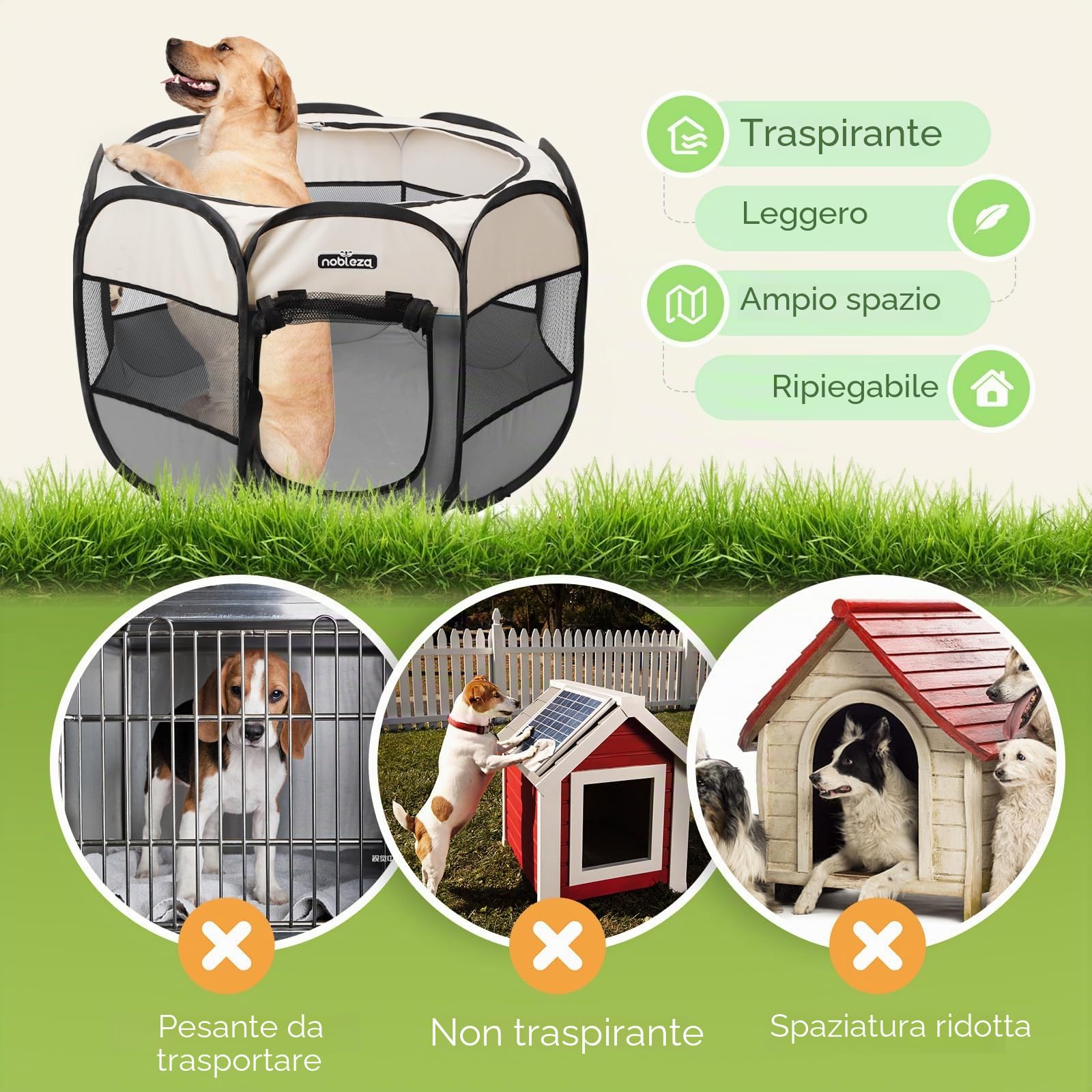 Nobleza - Recinto per Cani Pieghevole, Box Portatile per Animali Domestici in Tessuto Oxford Impermeabile, Recinto Gioco per Cuccioli, Gatti e Conigli, per Interno ed Esterno, 92x92x58cm