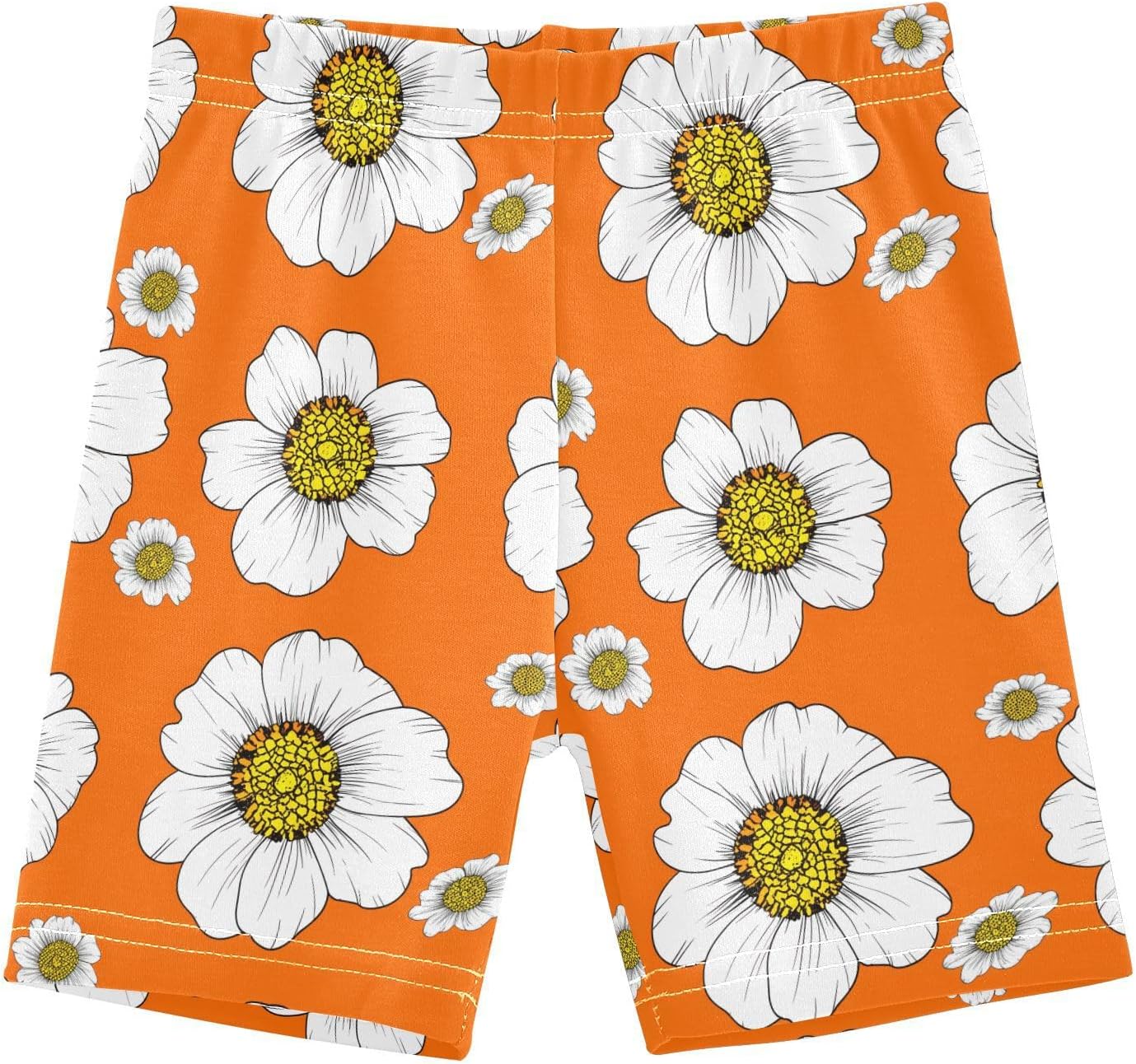 White Flowers Orange Girls Bike Shorts Toddler Soft Cotton Under Dress Cartwheel Shorts