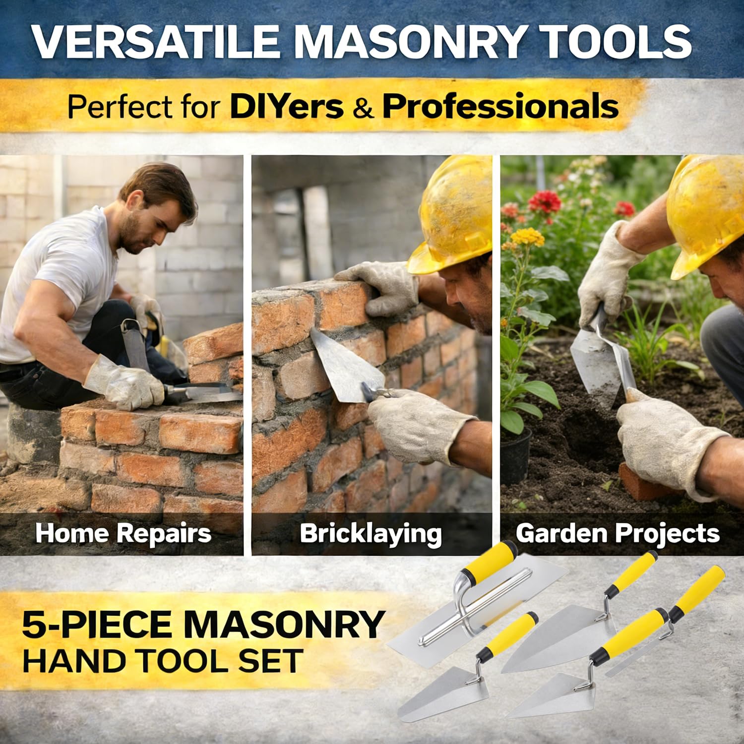 5-Piece Masonry Tool Set, Carbon Steel Bricklaying Tools — Amazon image 4