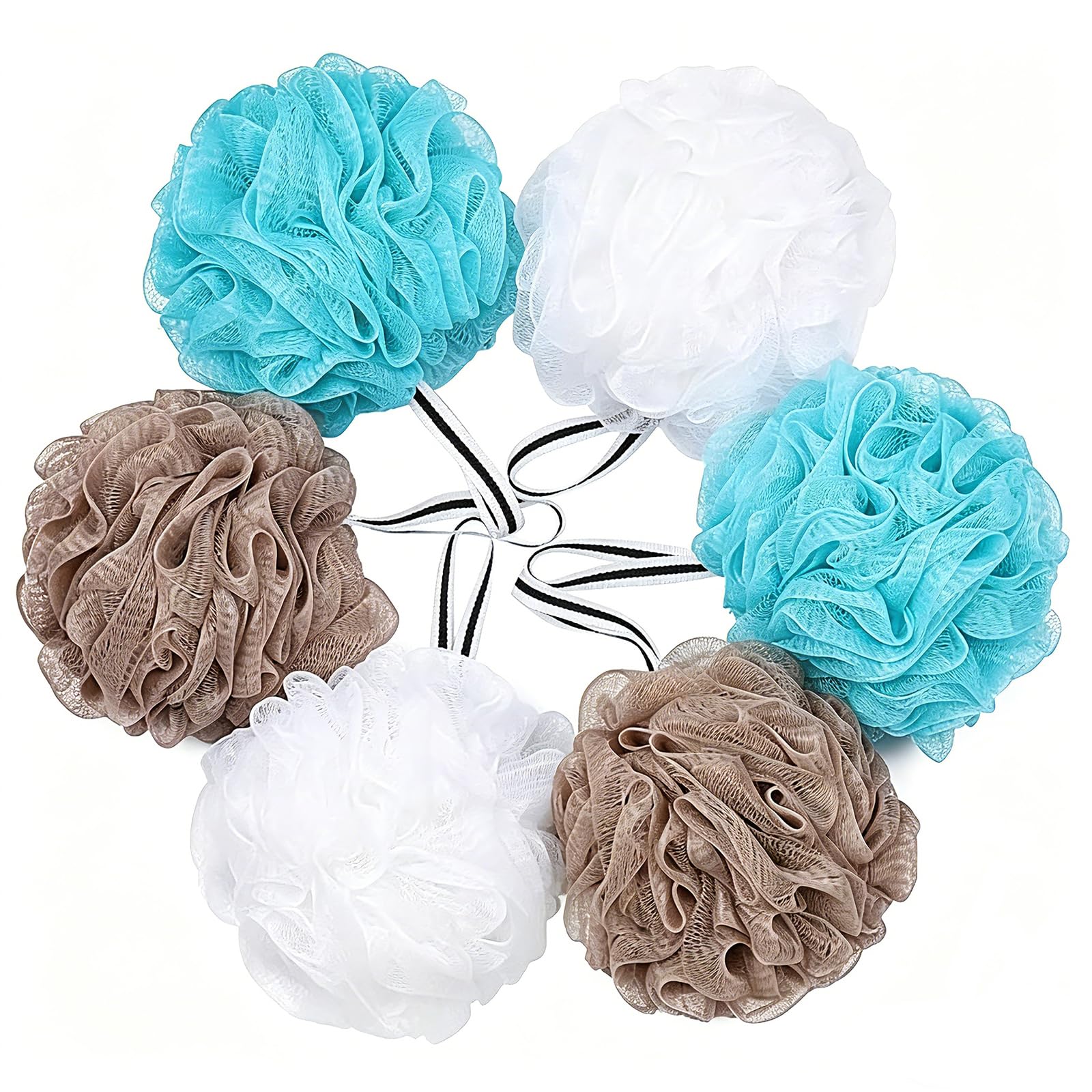 Photo 1 of **STOCK PHOTO FOR REFERENCE NOT COLOR** 75g/Piece Large Loofahs Shower Sponge, Exfoliating Bath Sponge Body Scrubber Pack of 6, 3 Colors (White, Blue, Brown)