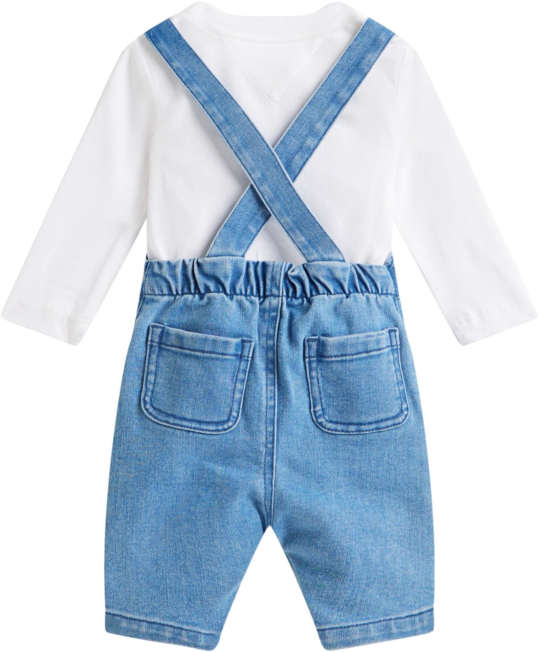 Tommy Hilfiger Neonati Set Salopette in Denim e Maglietta, Blu (Denim Medium 01), 56