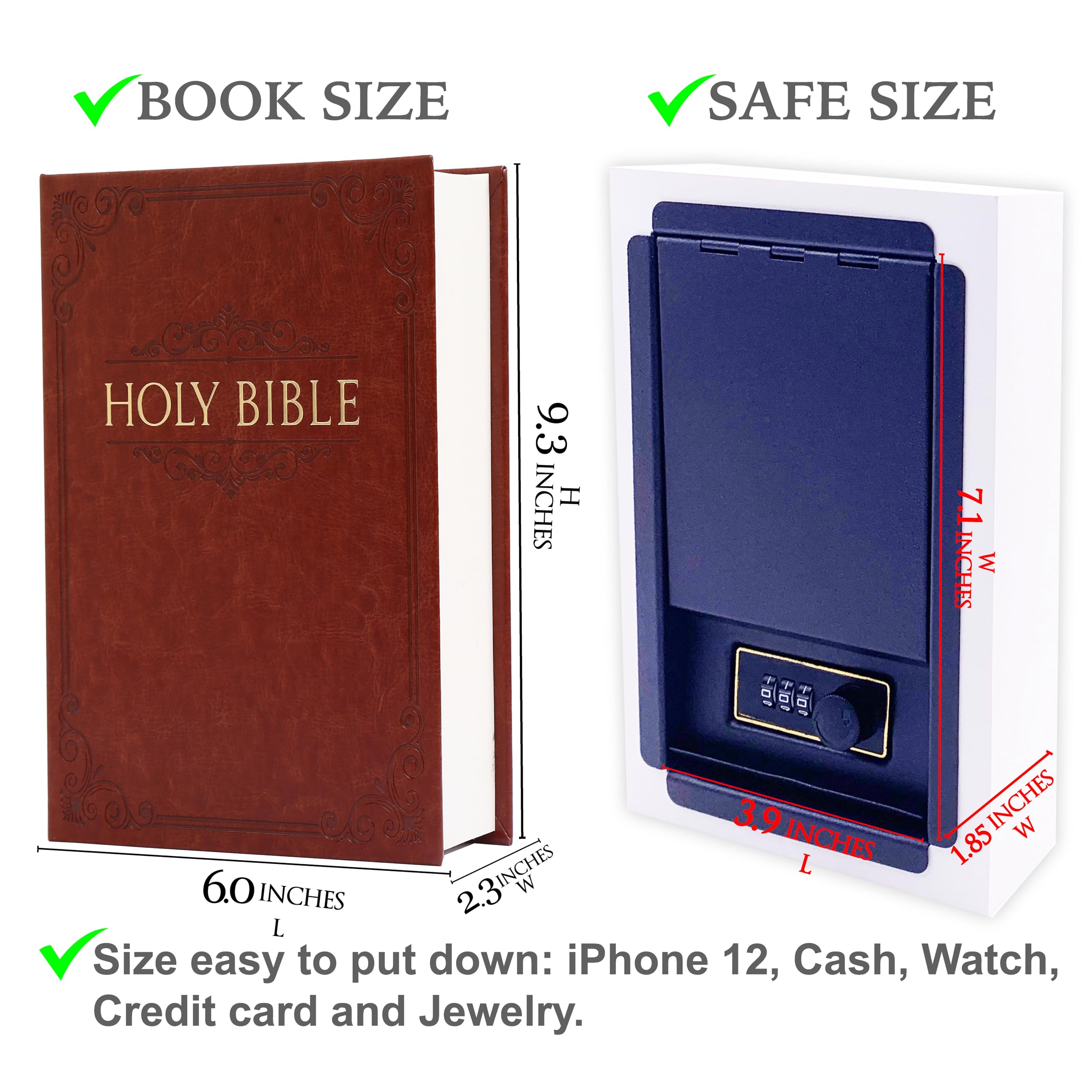 Deversion Buchsafe Aufbewahrungsbox mit echten Seiten, Zahlenschloss und Schlüsselschloss, Geldtresor, Buchaufbewahrung, Schlossboxen für persönliche Gegenstände, 23,9 x 15,5 x 5,8 cm