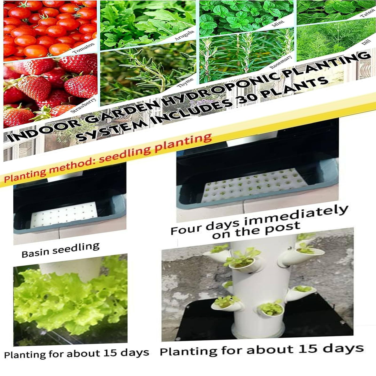 Kit di Coltivazione idroponica per Torre di Piante da Giardino（45 Fori） Kit di Coltivazione Verticale per Piante da Interno all'aperto Fioriera da Giardino Verticale