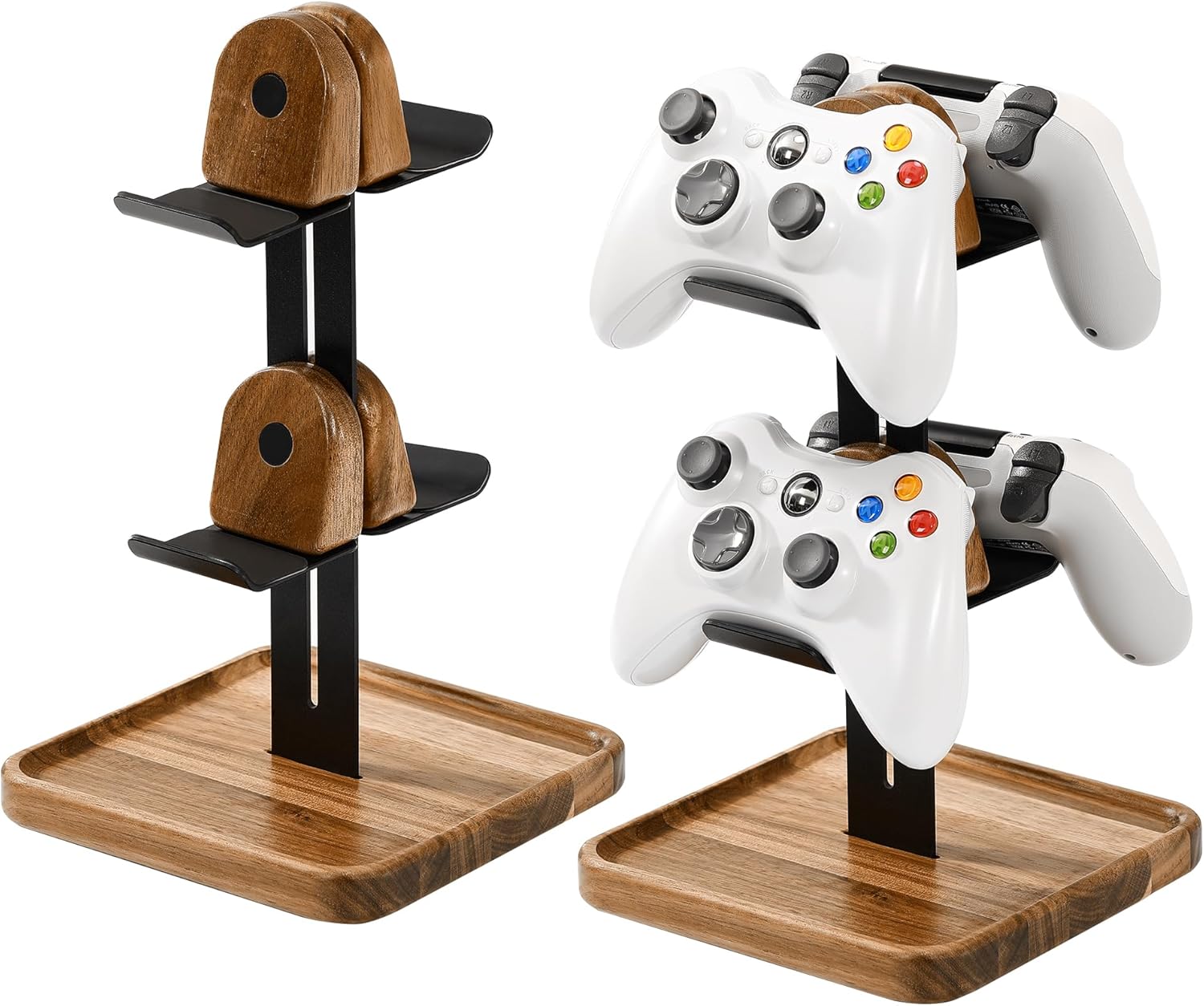 Game Controller Wood Stand for Desk, Adjustable 2 Tiers Game Controller Holder for PS/Xbox/Switch/Nintendo,Dual Tiers Controller Holder On The Desk,Accessories Managment,Wood,Black