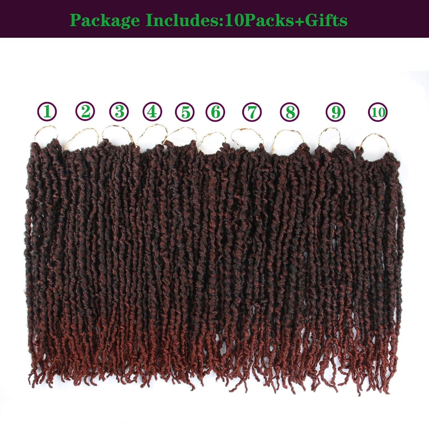 10packs/lot Faux Locs Crochet Hair 14inch Curly Soft Distressed Locs Wavy Crochet Braids Dreadlocks 1b350 Synthetic Goddess Faux Locs Braiding Hair Extensions (14 Inch (pack of 10), T1B/350#)