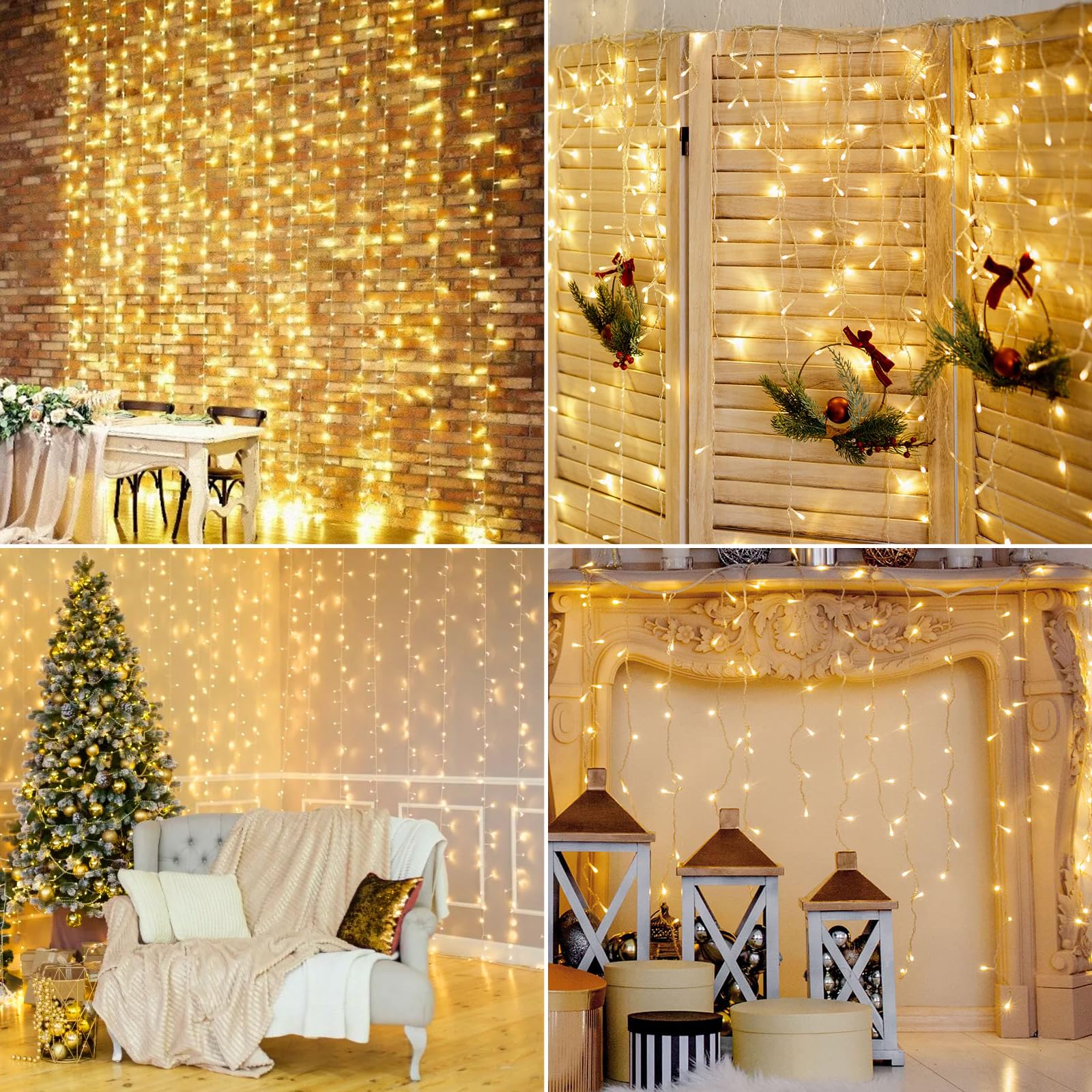 A.bigwhale Rideau Lumineux 3m x 2m, 2 Pièces Guirlande Lumineuse Noël avec Timer, Rideau lumière Interieur Extérieur Étanche 8 Modes Pour Mur Fenêtre Mariage Chambre Balcon Décoration de Noël