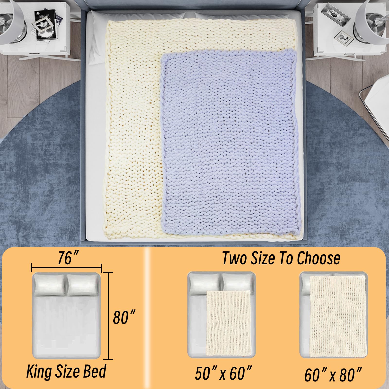 Good Haus Chenille Chunky Knit Blanket - Handmade Thick Cable Knit Throw For Couch (Beige, 50x60 Inches)