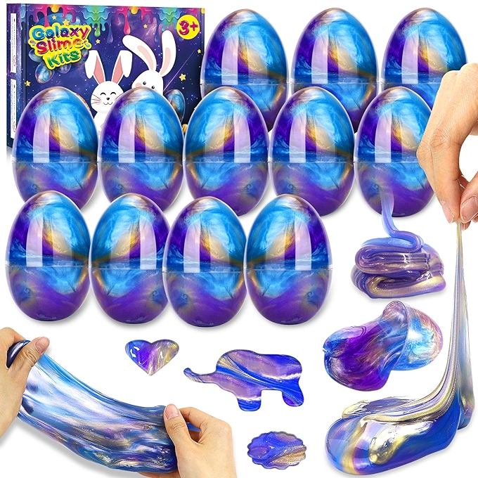 复活节彩蛋史莱姆套装玩具 12个装 复活节篮子填充物 DIY史莱姆制作派对小礼品