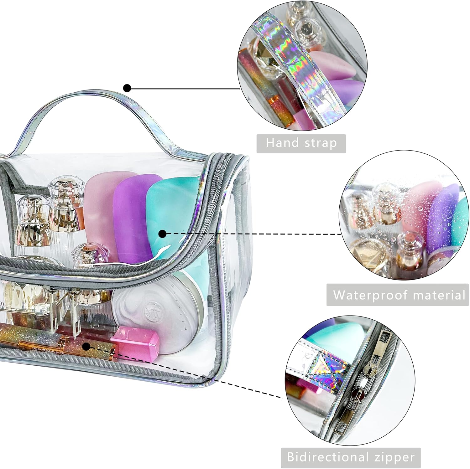 Heavy Duty Clear Travel Makeup Bag, 9.05 x 5.9 x 5.51 inches, Transparent Waterproof Toiletry Organizer with Handle PVC Cosmetic Wash Bath Storage Bag (Clear) - Image 3