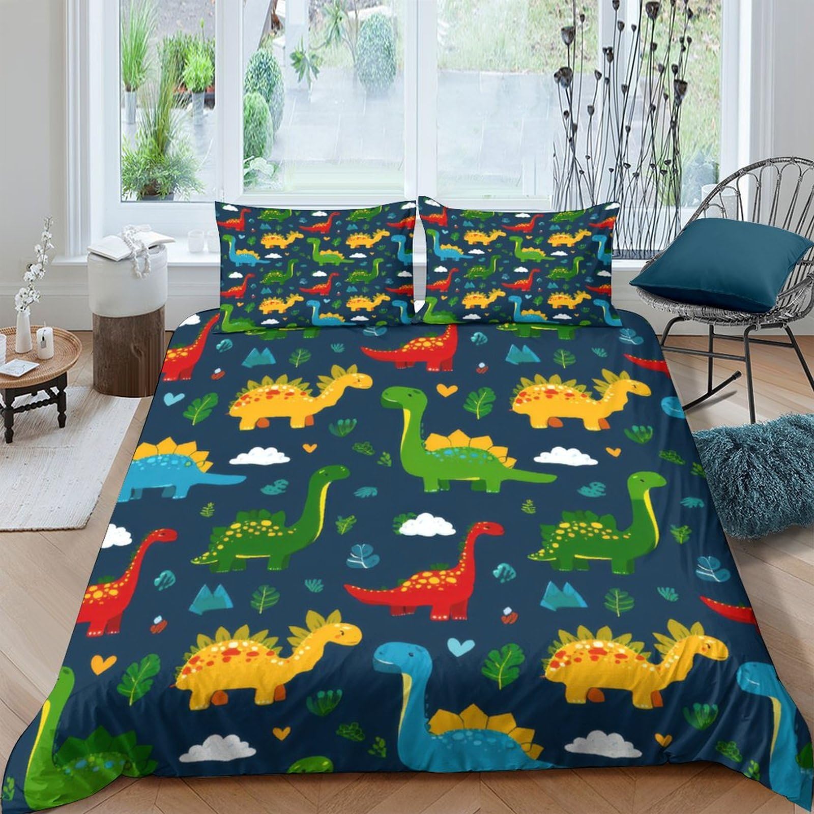 Ctjqhvkz Style-7 3D Printed Colorful Dinosaur Fitted Sheet Microfiber Anti-Slip Machine Washable Cartoon Bed Cover For Bedroom Dorm Rental Decor Single（135X200cm）