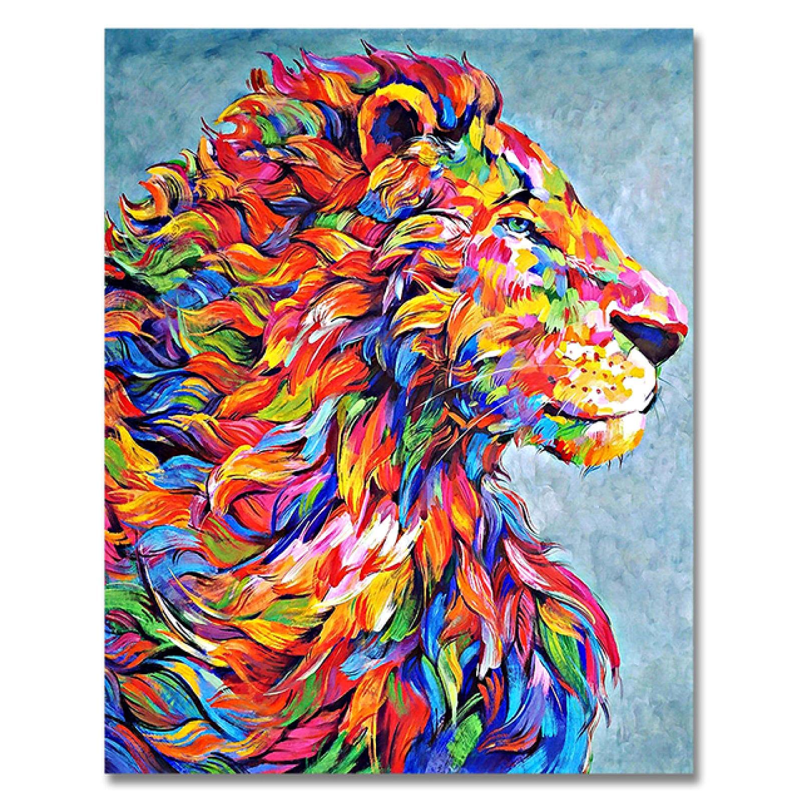 Amazon.co.jp: キャンバス絵画カラフルな動物の壁アートライオン