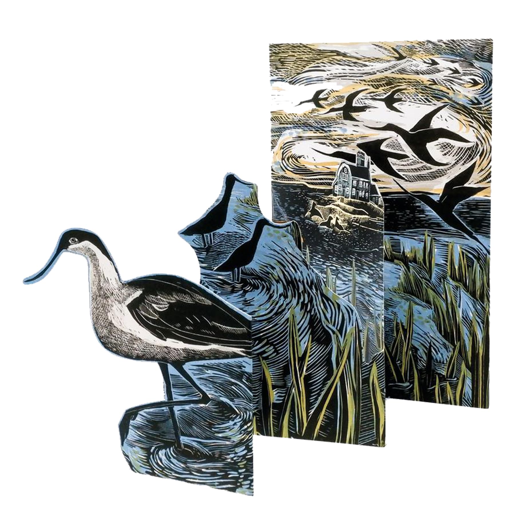 Avocets at Blakeney by Angela Harding Concertina 3D Greeting Card with Envelope