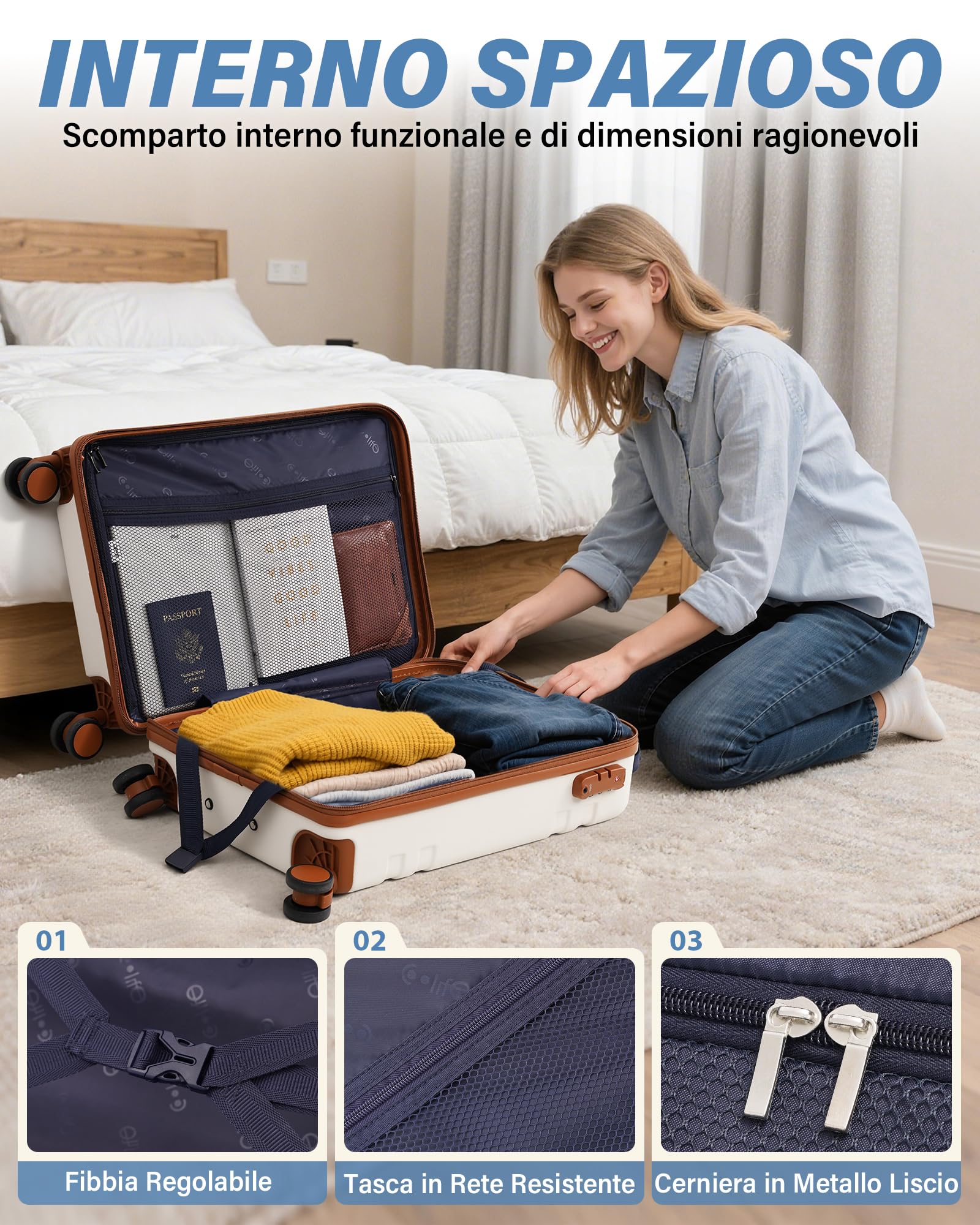 COOLIFE Valigia Cabina 55x35x20 Ryanair EasyJet Bagaglioamano Rigida PC+ABS | Lucchetto TSA 4 doppie ruote, leggera – Ideale per weekend, brevi soggiorni & city break