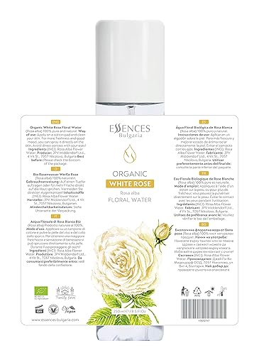 Miniatura 2 de Essences Bulgaria  Agua floral orgánica de rosas blancas de 8.5 onzas líquidas  8.5 fl oz  Rosa alba  100% pura y natural  Niebla de belleza