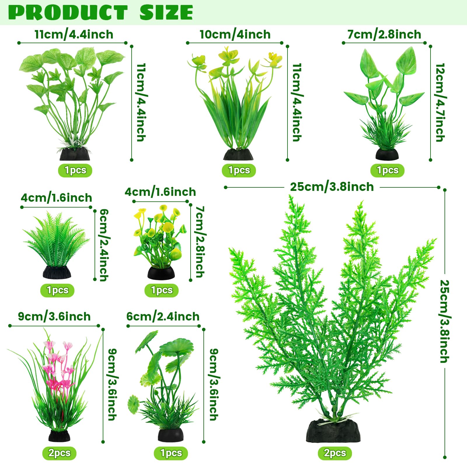QUOZUO Fish Tank Accessories Green Plants, 10pcs Green Aquarium Decorations, Fish Tank Decor Plastic Plants - Image 2