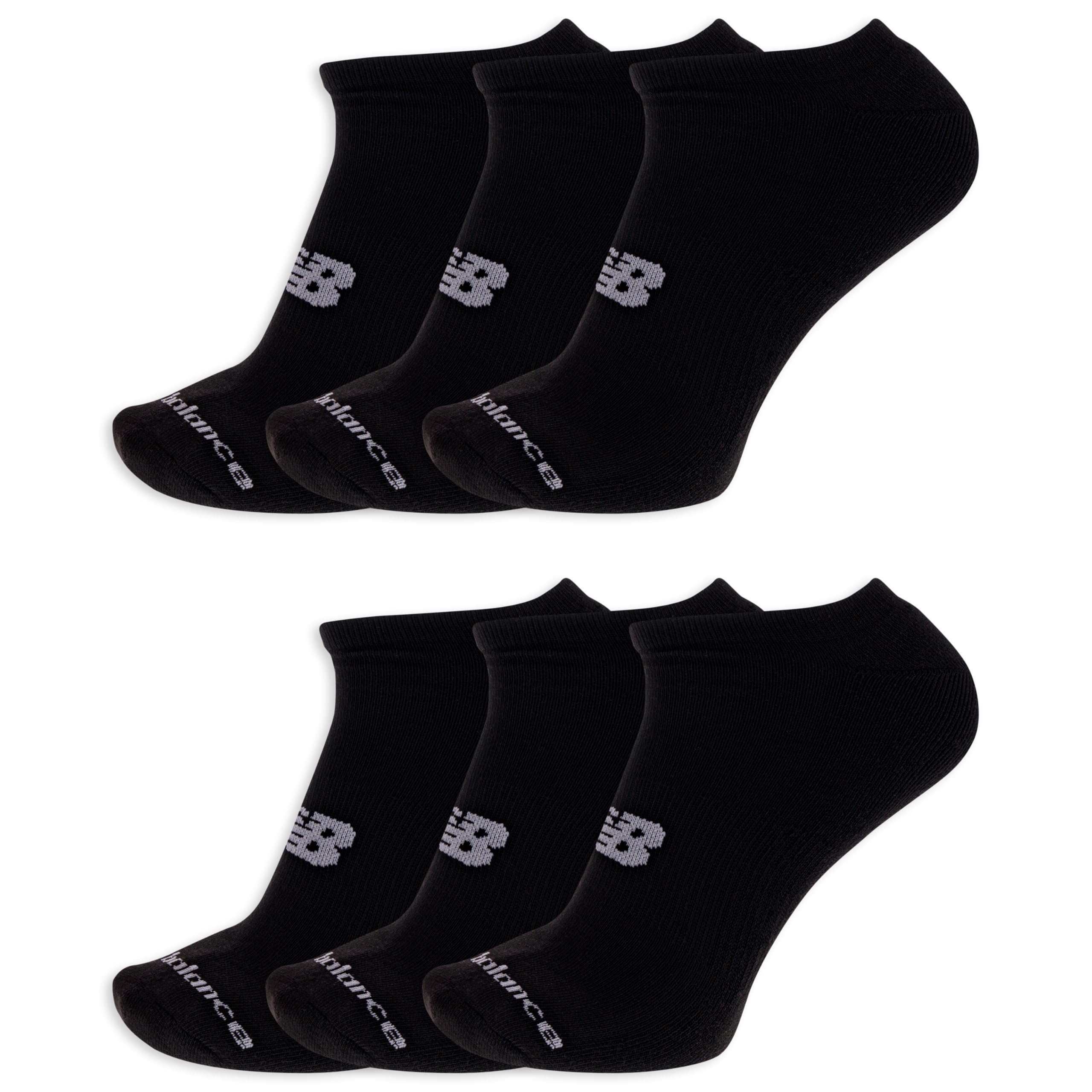 New Balance Women's Performance Cushioned No Show Socks-6 & 12 Moisture Wicking, Black (6 Pairs), L