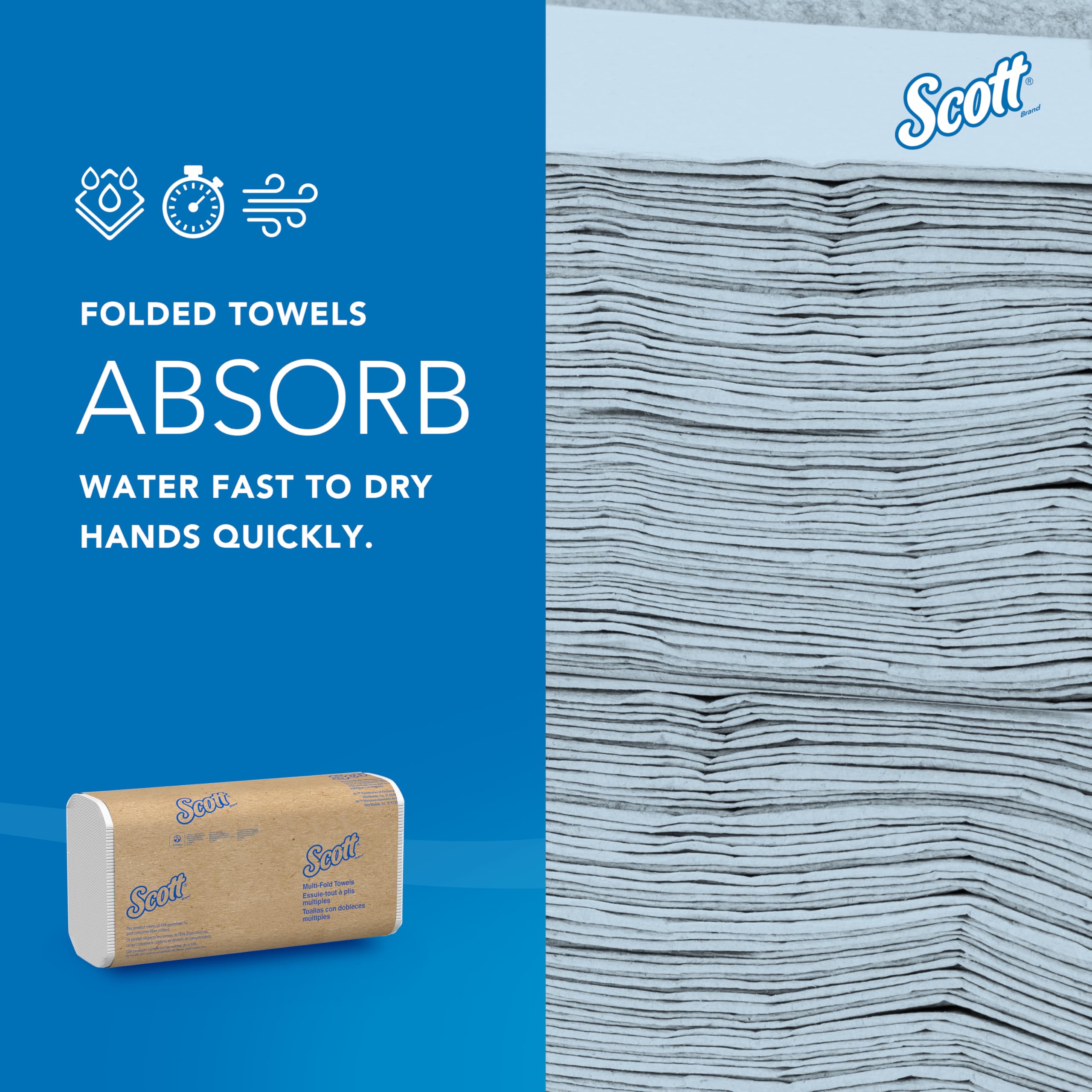Scott® - Toallas de papel universales multipliegues, a granel (58091), bolsillos de absorción, color blanco, toalla de 9.2 x 9.4 pulgadas, blanco, comprimido, compacto (250 hojas/paquete, 12 paquetes