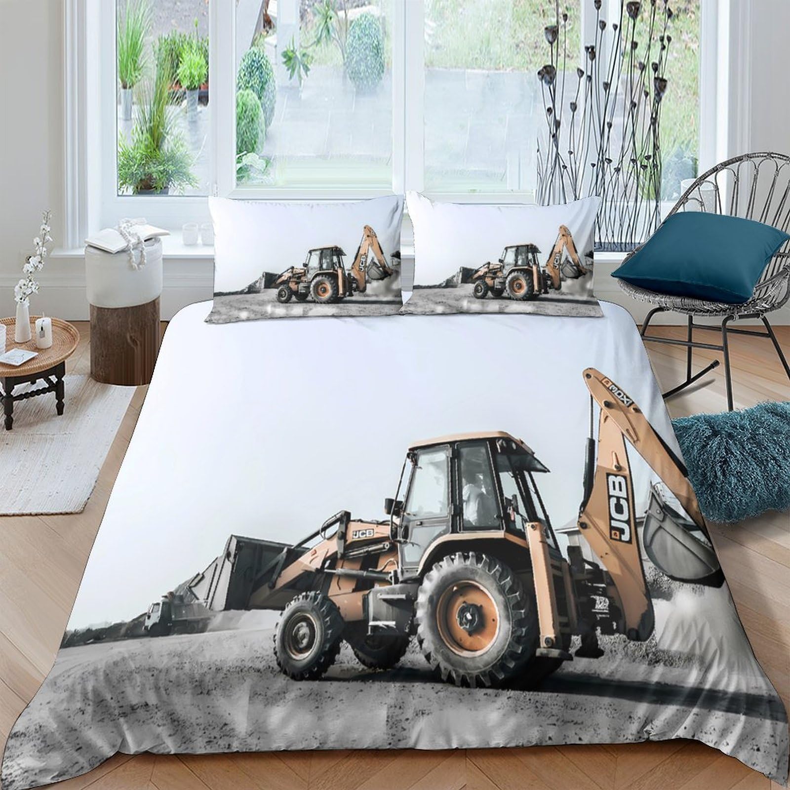 Ctjqhvkz Style-8 3D Printed Construction Digger Fitted Sheet Microfiber Soft Breathable Excavator Bed Cover For Bedroom Dorm Home Decor Single（135X200cm）
