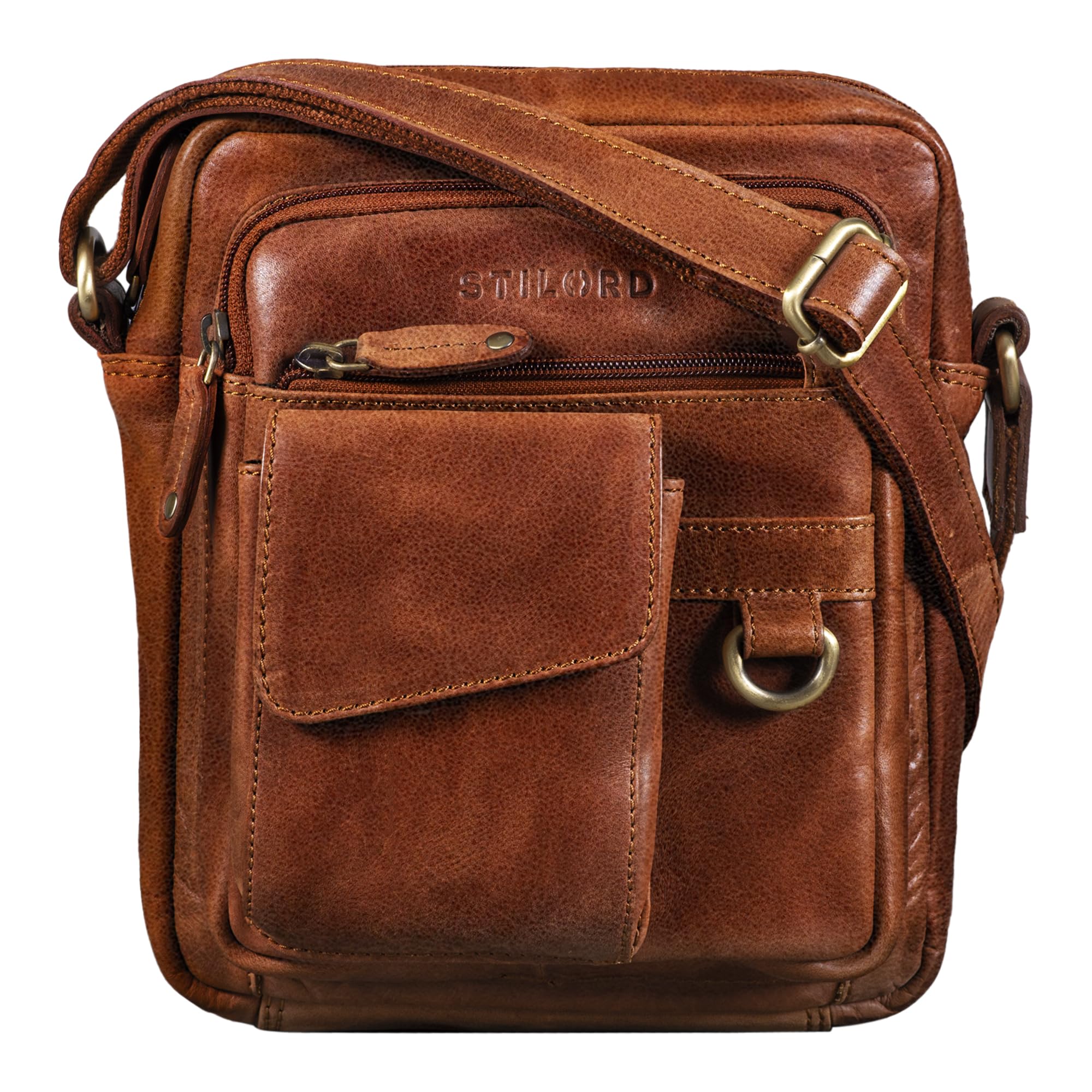 STILORD Ryan Crossbody Tasche Herren Leder Umhängetasche Vintage Ledertasche 9,7 Zoll iPad Messenger Bag Echtleder Braun