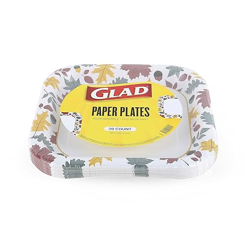 Miniatura 2 de Glad Platos de papel desechables cuadrados para uso diario con diseño de follaje caído, resistentes a cortes, platos de papel aptos para microondas