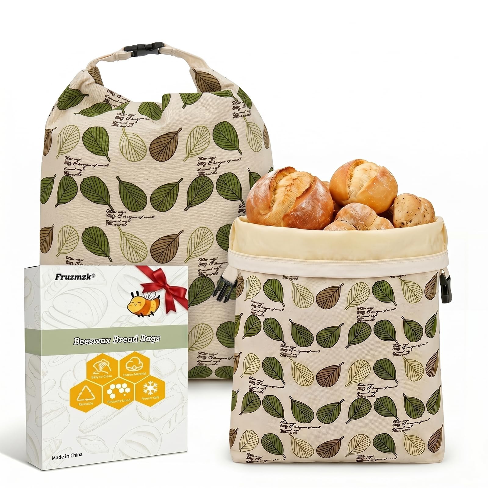 Fruzmzk Beeswax Bread Bag for Home Bakers: 17"×13" Reusable Sourdough Bag with Natural Beeswax Lining, Breathable Freshness Balance, Washable for Homemade Bread Kitchen Picnic Gift & Storage, 1 Pack