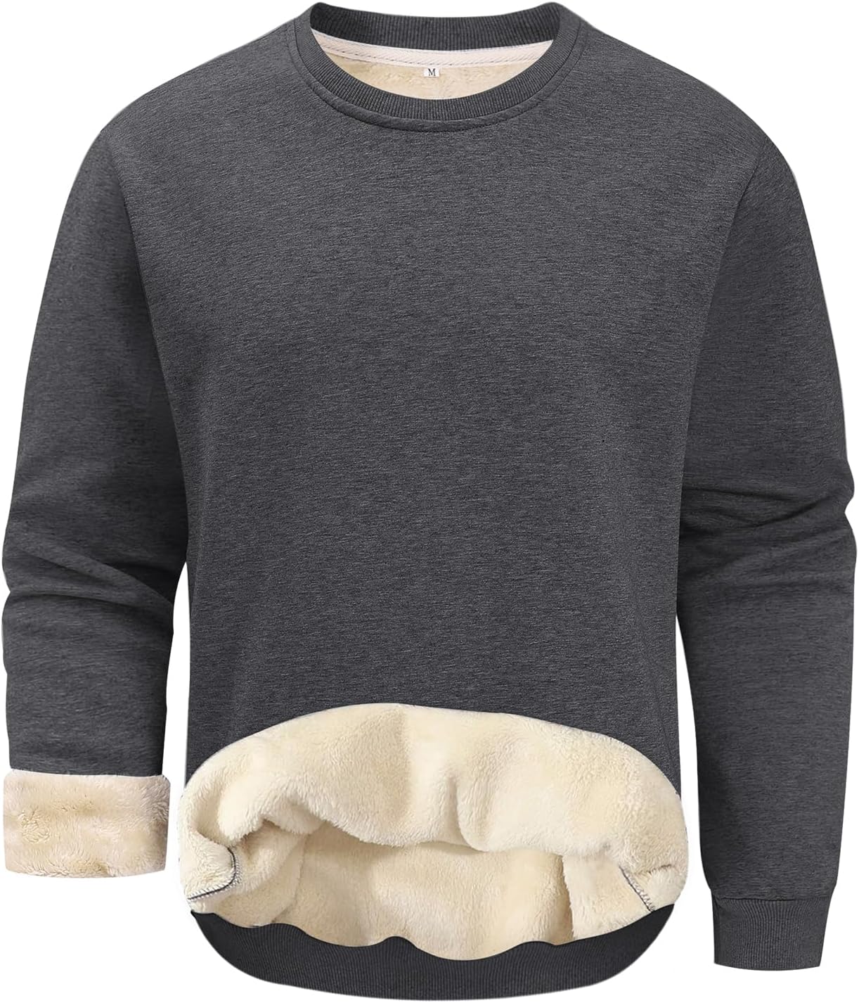 Gihuo Mens Fleece Crewneck Sweatshirts Sherpa Lined Pullover Winter Warm Shirt