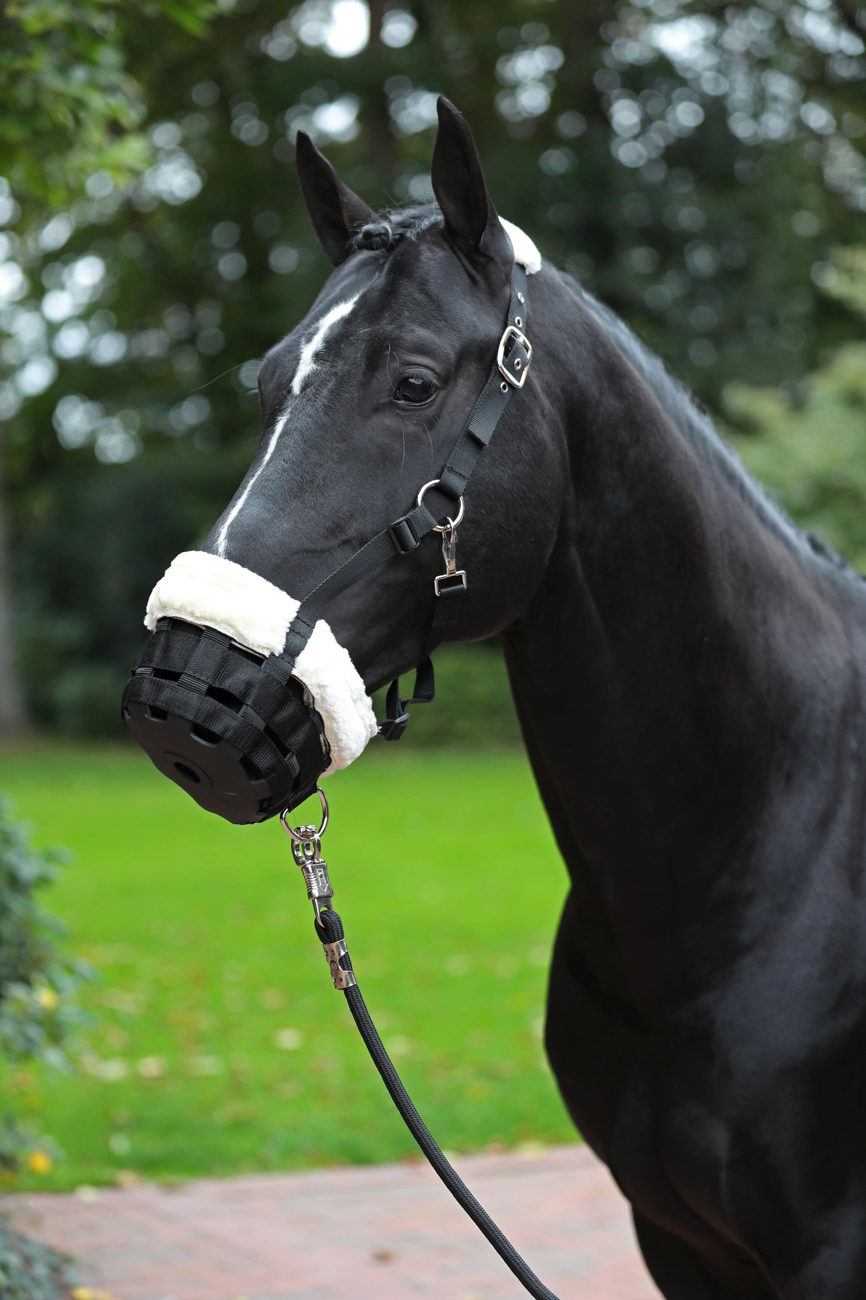 Kerbl Covalliero Bozal Teddyfleece, bozal de pastoreo, Piel sintética, Negro, Full, Caballo, multiajustable, Ajuste Seguro