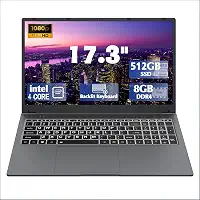 Laptop de 17 polegadas com teclado retroiluminado, teclado de fonte grande tamanho completo, Celeron N5095 8 GB RAM 512 GB SSD, computadores com Win 11, tipo C, webcam, Wi-Fi duplo, BT4.2 e
