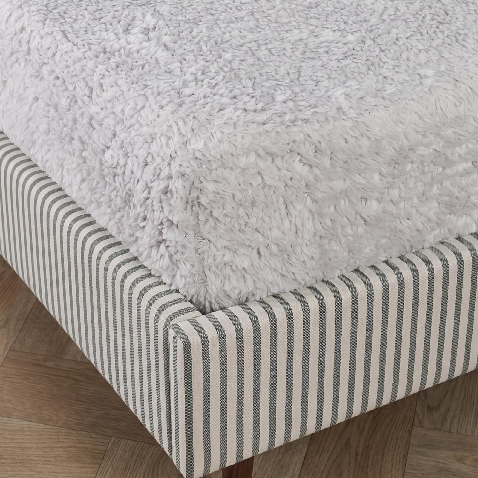 Brentfords Teddy Fitted Sheet Fleece Bedding King Size Teddy Fleece, Silver โ image 1