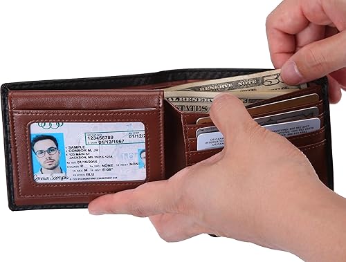 Miniatura 5 de NUMBER.WU 2 ID Window Wallets for Men RFID Blocking Men's Bifold Carbon Fiber Genuine Leather Trifold Wallet for Mens (Brown - Carbon Fiber)