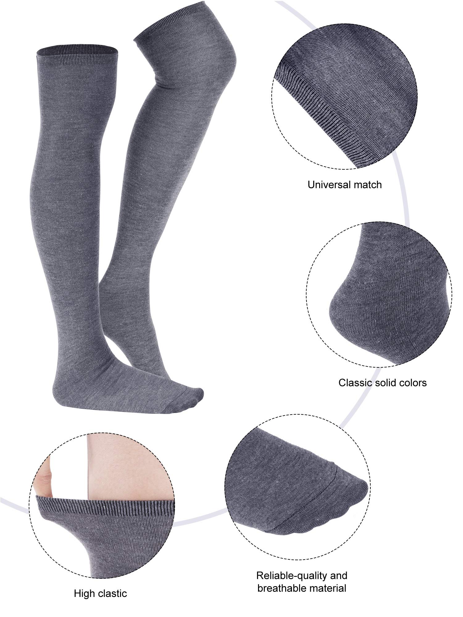 SATINIOR 3 Pairs Knee High Socks Thigh High Triple Stripe over the Knee Socks Long Opaque Thigh Stockings: One Size Black, White, Gray