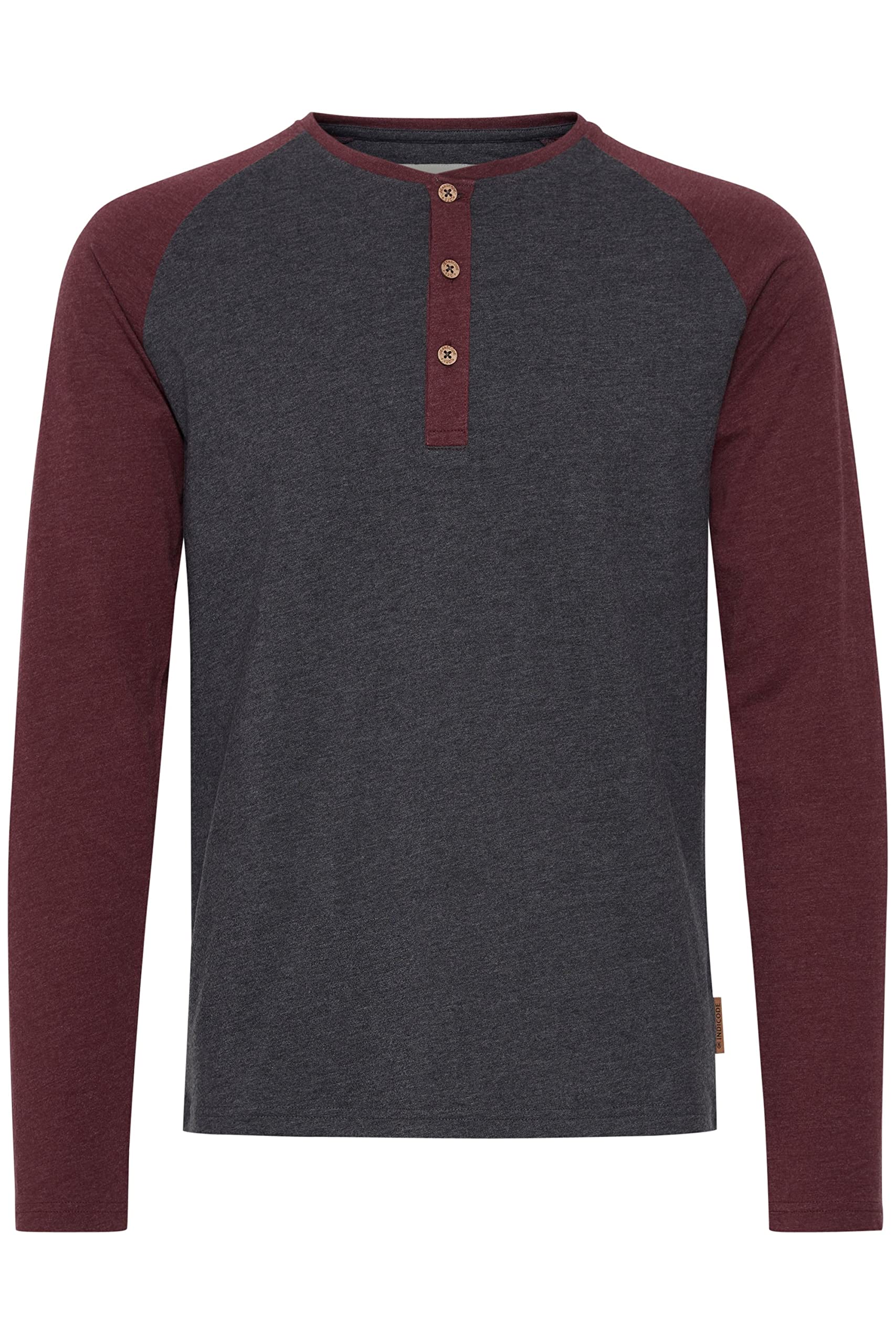Indicode IDWinston Herren Longsleeve Langarmshirt Shirt mit Grandad-Ausschnitt Baseball-Look
