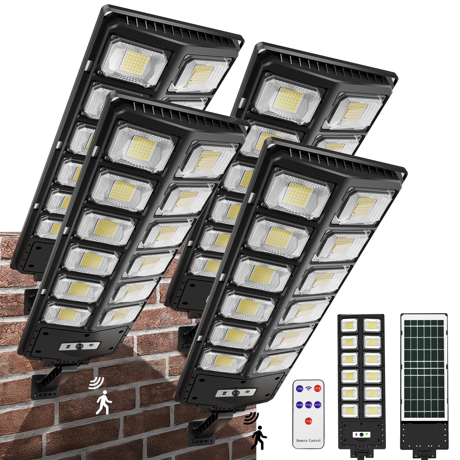 4 Pack Outdoor Street Lights, 504 LEDs 6500K Solar Street Lights Outdoor Waterproof with Motion Sensor for Yard, Garden, Parking Lot, Patio, Front Door (4)